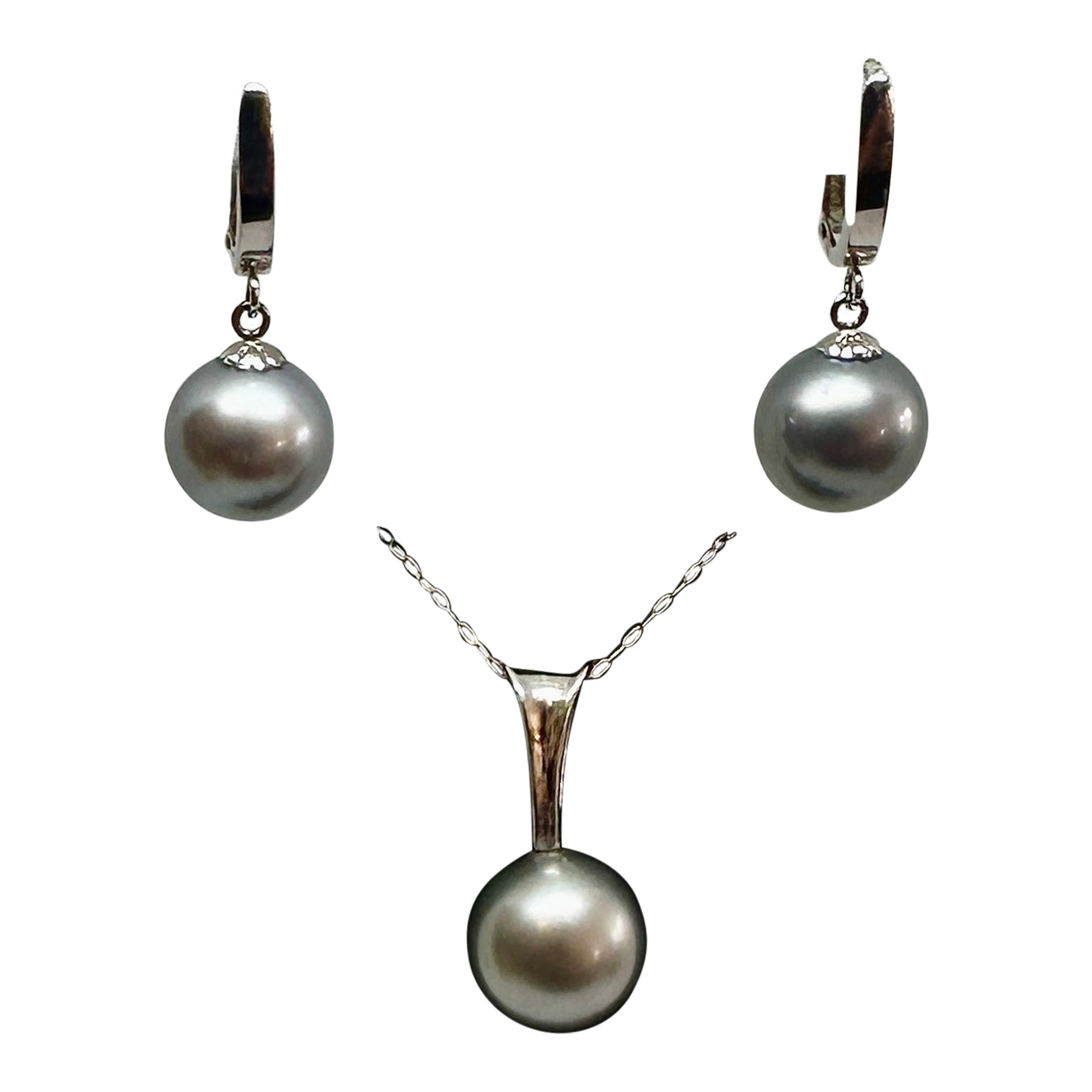 Boucles d'oreilles et pendentifs en or blanc 14K avec perles des mers du sud de 13mm Bijoux de mariage