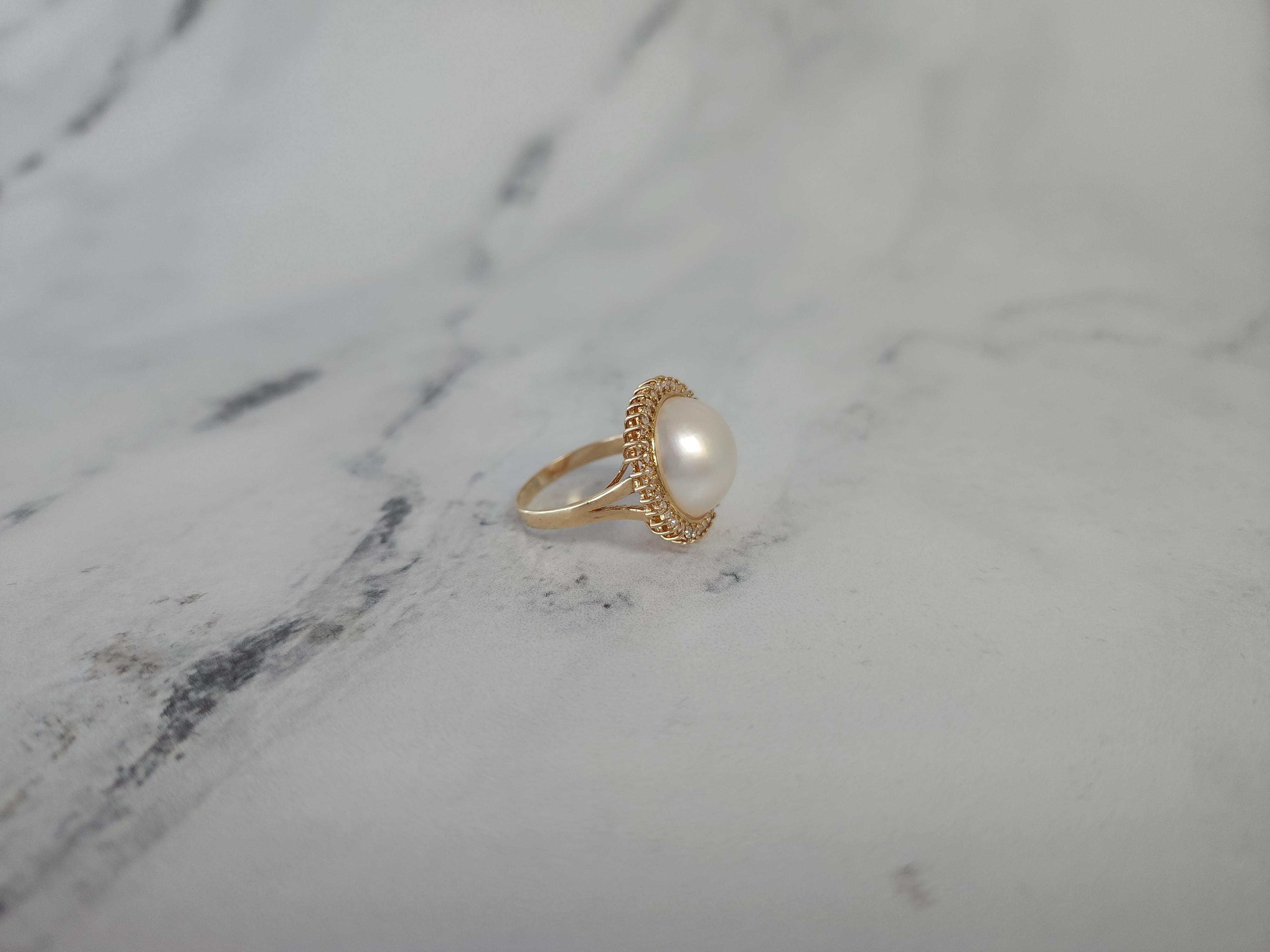 13MM Freshwater Pearl Diamond Halo Ring .50cttw 14k Yellow Gold In New Condition For Sale In Sugar Land, TX