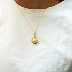 13mm Golden South Sea Pearl & Diamond 18K Gold Pendant Necklace