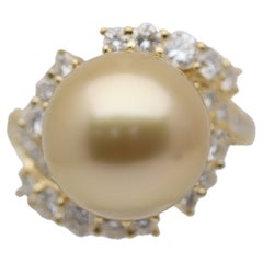 13mm Golden South Sea Pearl Diamond Gold Ring