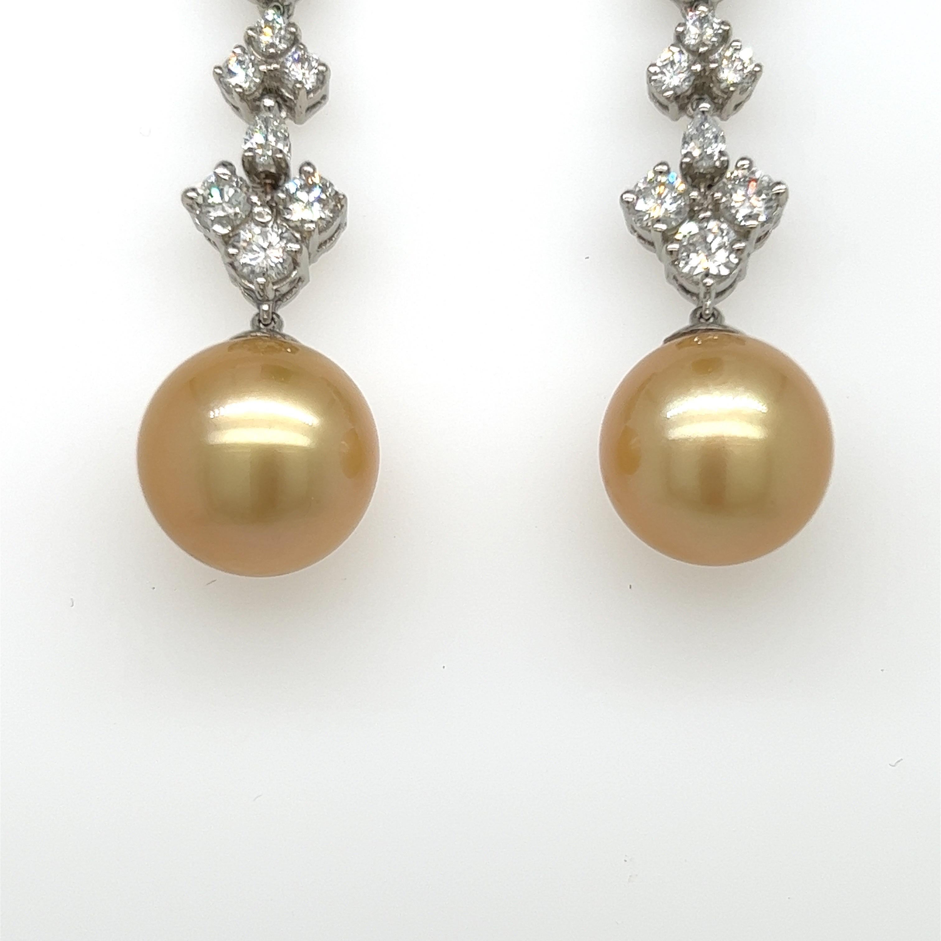 Contemporary 13MM Golden South Sea Pearl Earrings For Sale