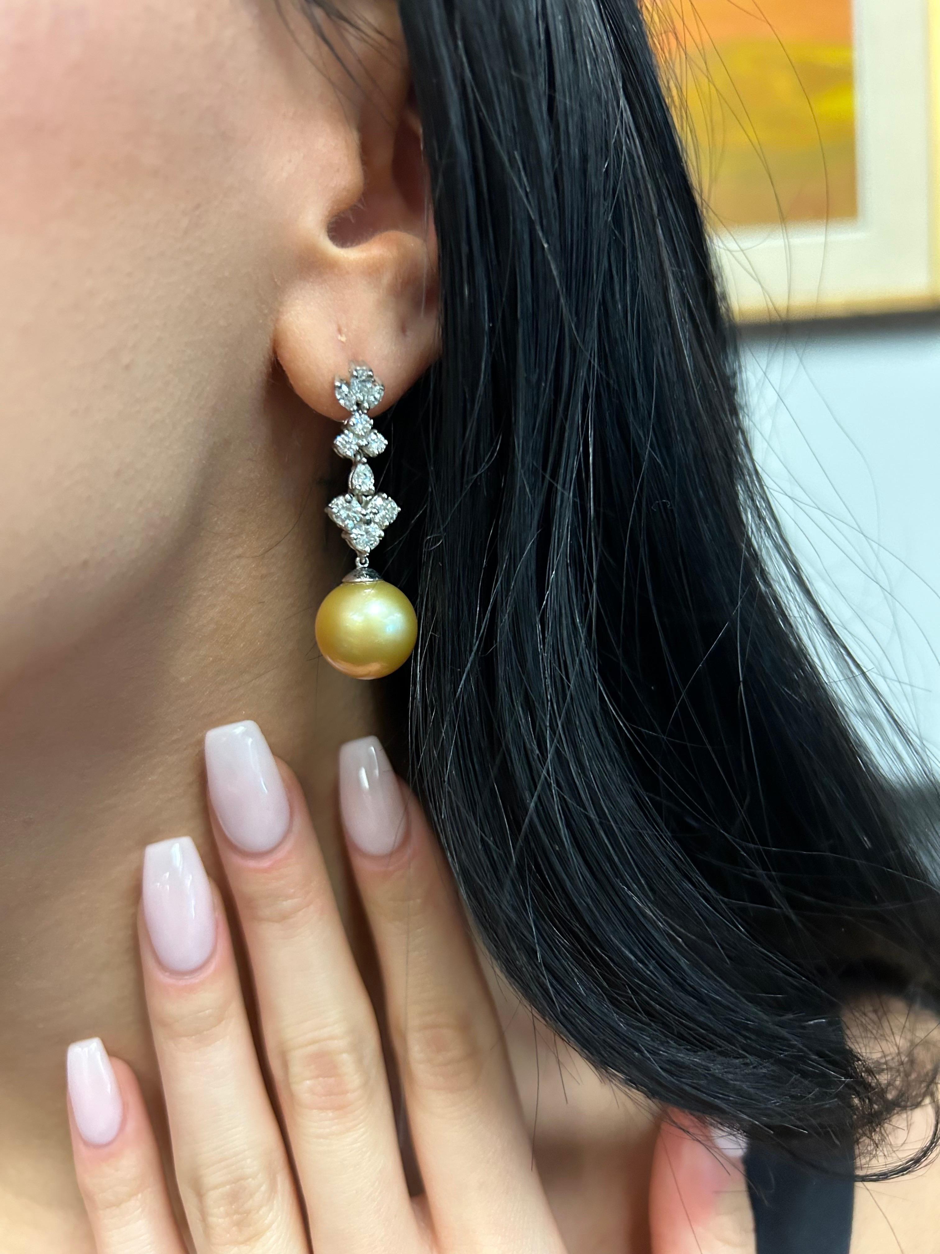 13MM Golden South Sea Pearl Earrings In New Condition For Sale In Richmond, BC