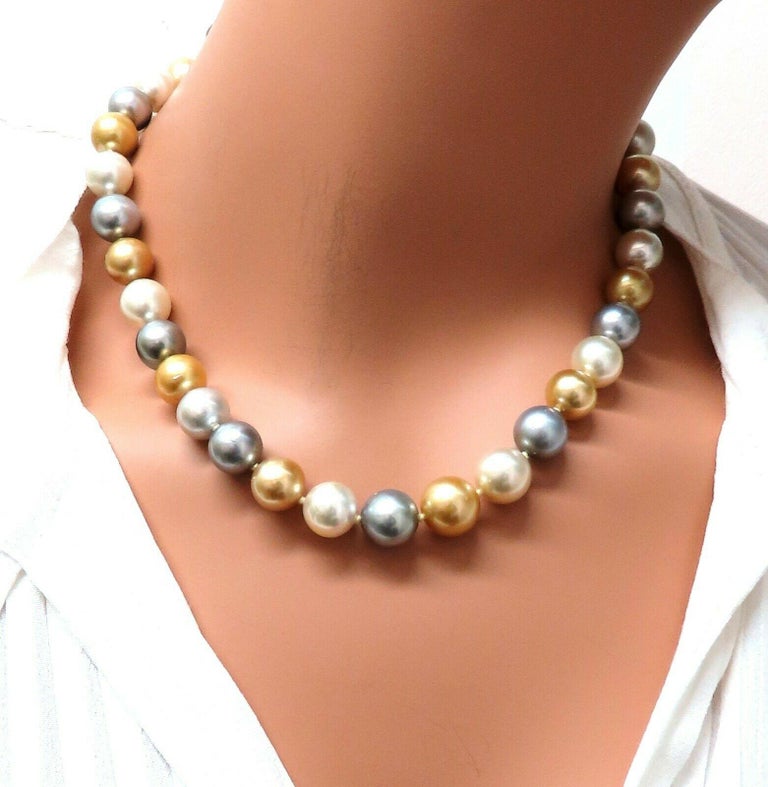 Natural Tahitian Multi-Color Peacock Pearls Necklace 14 Karat at ...