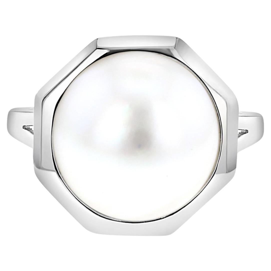 13MM Octagon Shaped Mabe Pearl Ring 14k White Gold