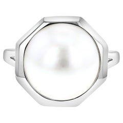 13MM Octagon Shaped Mabe Pearl Ring 14k White Gold