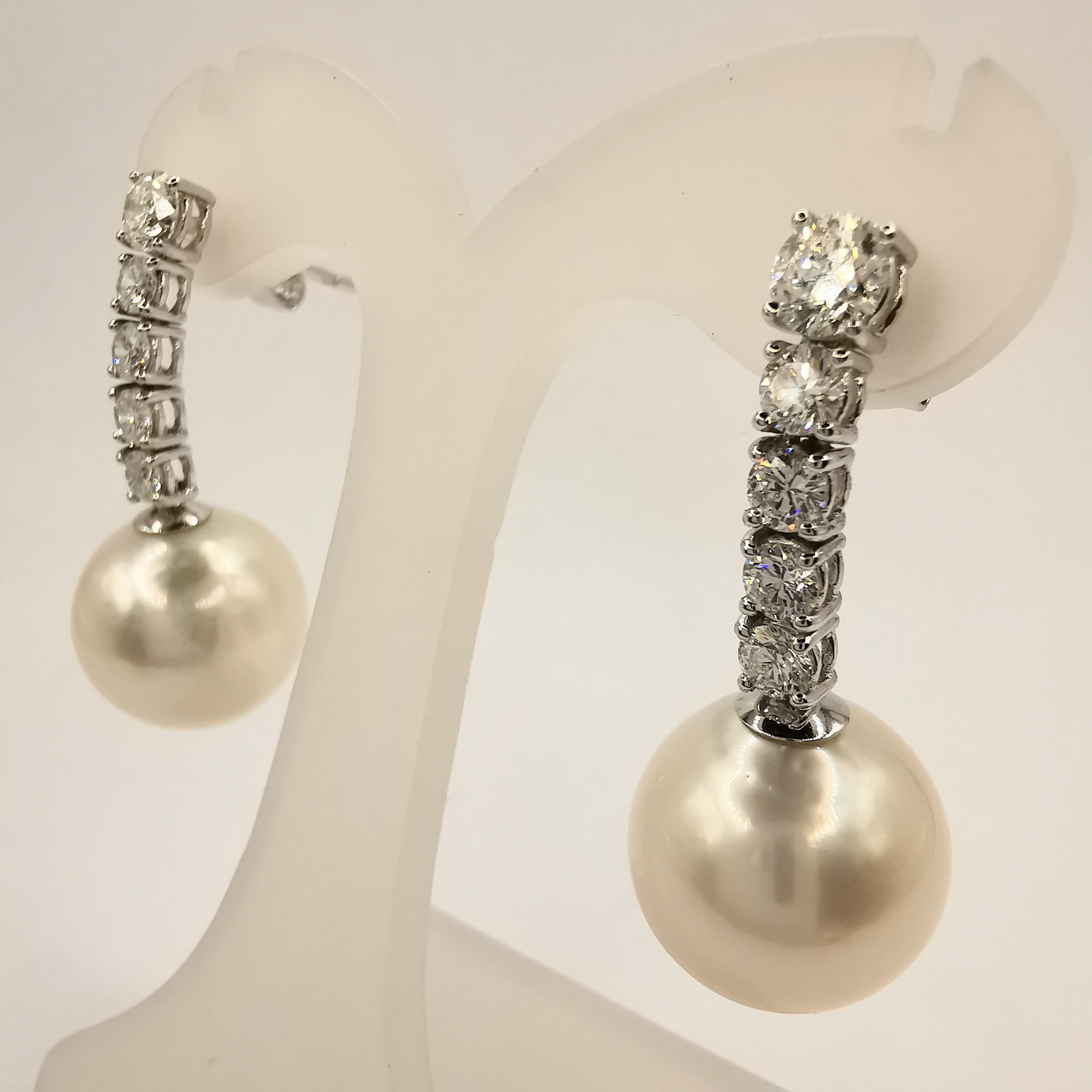Women's South Sea Pearl Diamond Drop Earrings in 18k White Gold For Sale