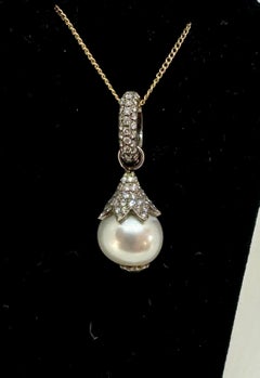 13mm South Sea Pearl Diamond Pendant Enhancer Necklace 18K White Gold