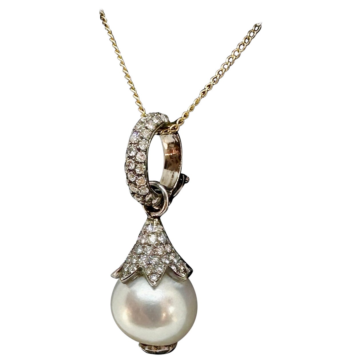 13mm South Sea Pearl Diamond Pendant Enhancer Necklace 18K White Gold