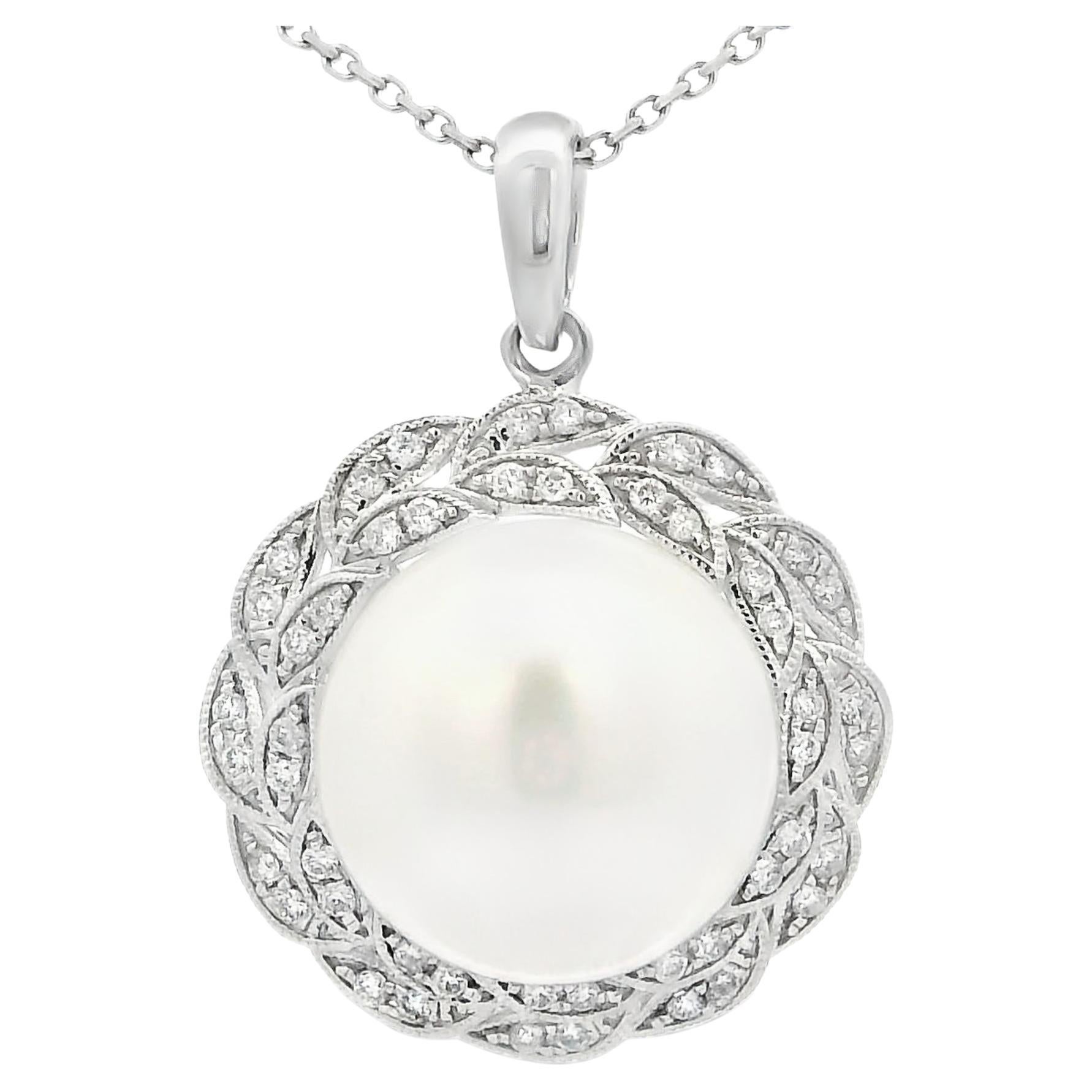 13mm South Sea Pearl Diamond Pendant in 18 Karat White Gold