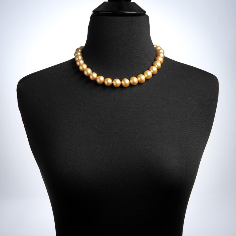 Golden South Sea Pearl Necklace Diamond Clasp 14 Karat Gold Estate For ...