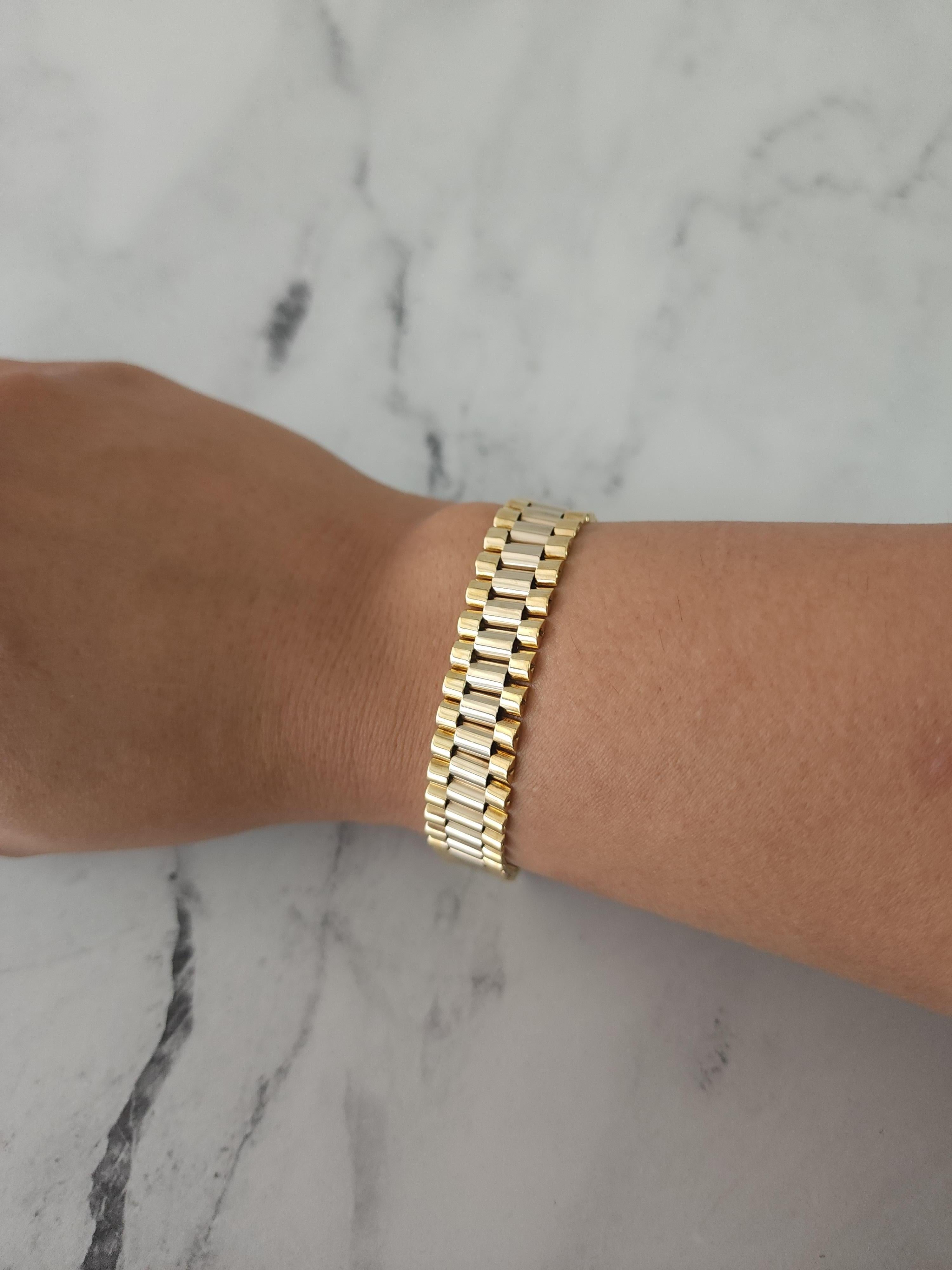 ♥ Product Summary ♥

Details: Presidential Style Two-Toned Bracelet
Metal: 14k Two-Toned Gold 
Weight: 26 grams 
Length: 8 inches
Width: 13mm