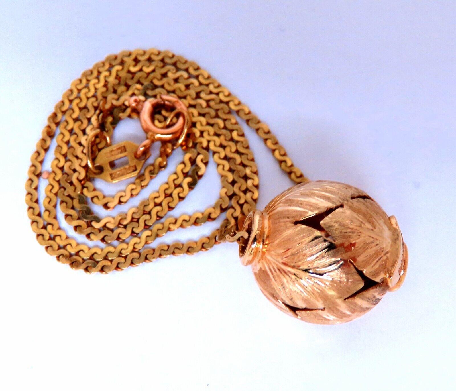 Women's or Men's 13mm Vintage Floral Gold Bean Necklace 14kt For Sale