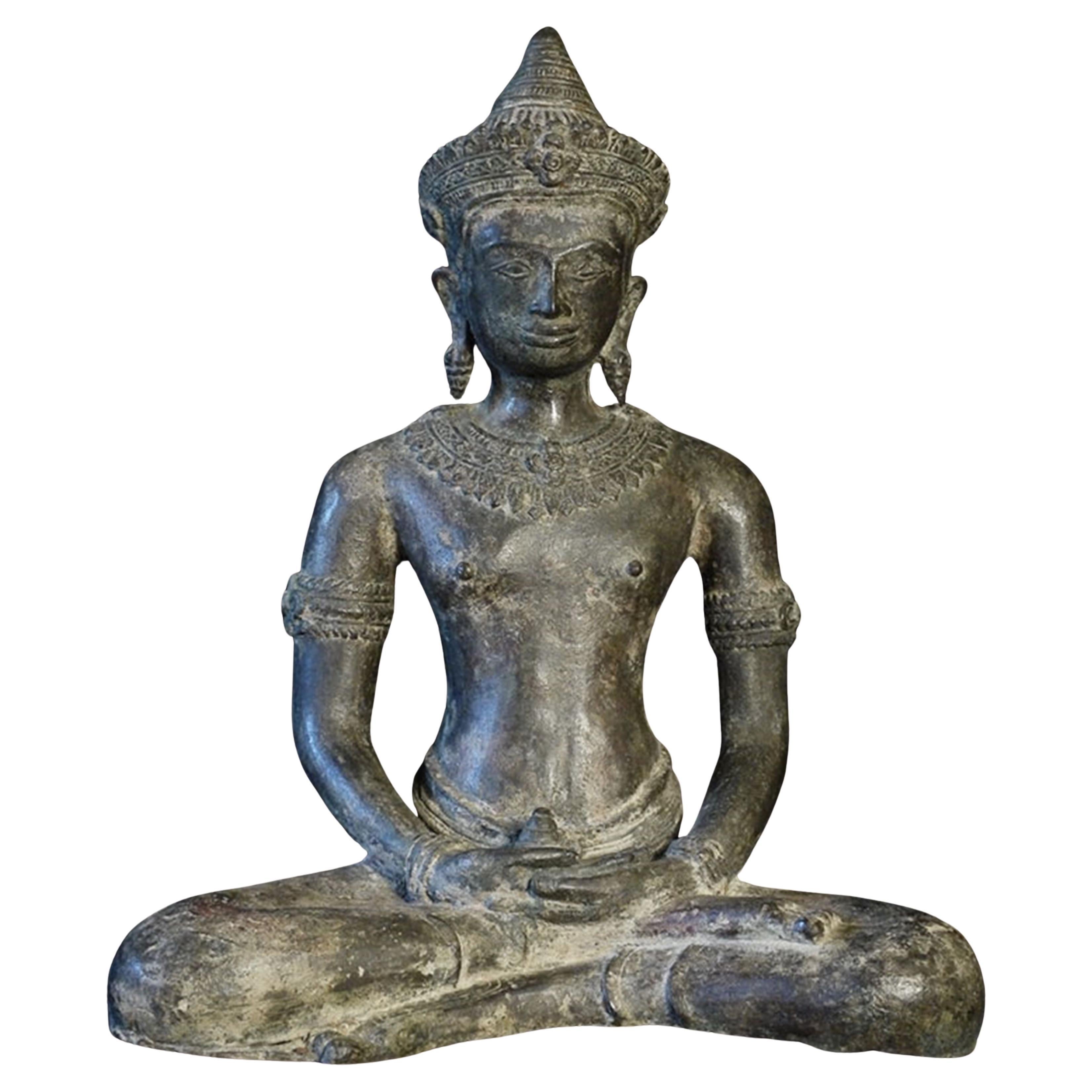 13th/14thC Cambodian Buddha, Thai Influence, 13.5" Large. Well Cast