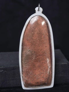 13th-14thC Clay Carved Walking Sukhothai Buddha In Plexiglass Amulet Case