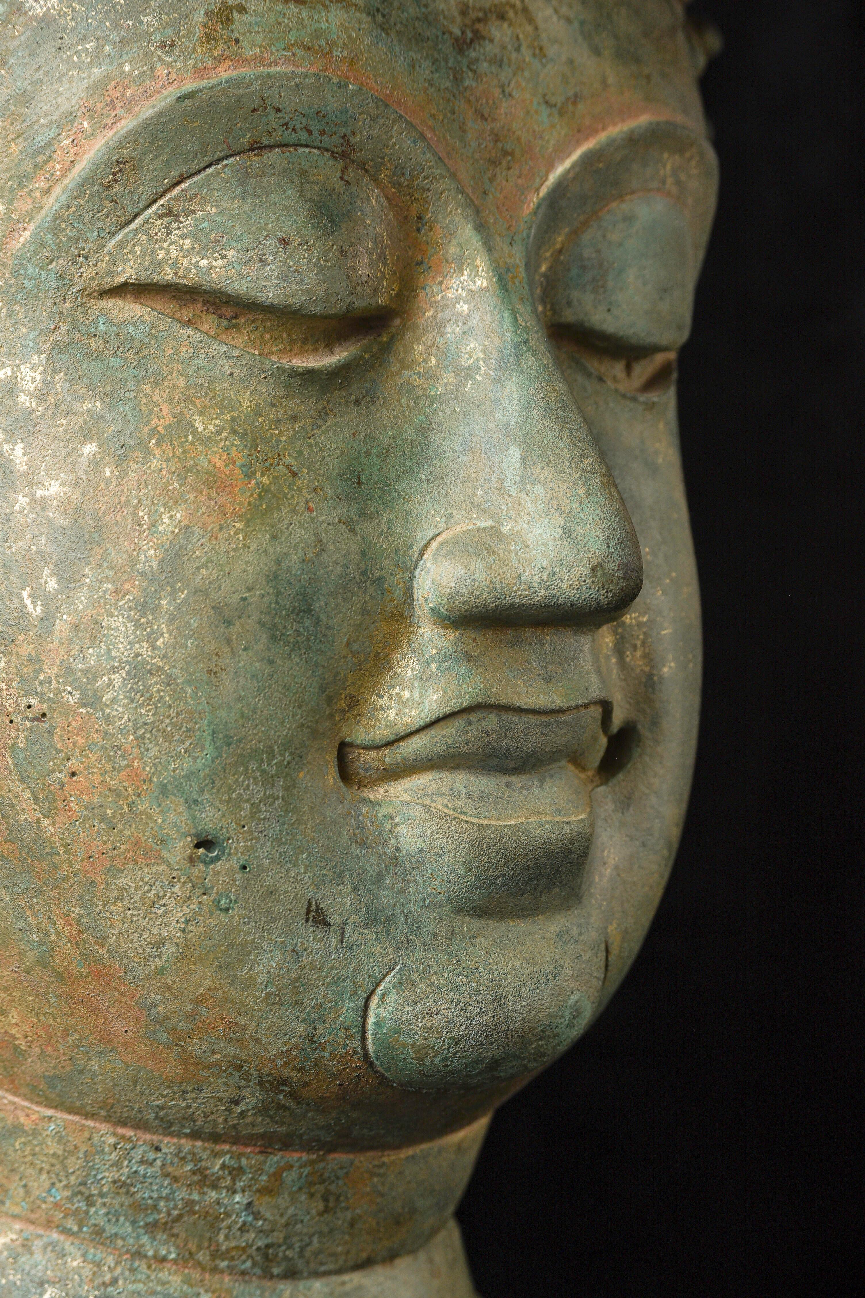 13th/14thc Sukhothai or Northern Sukhothai Walking Buddha Head, Museum Quality For Sale 1