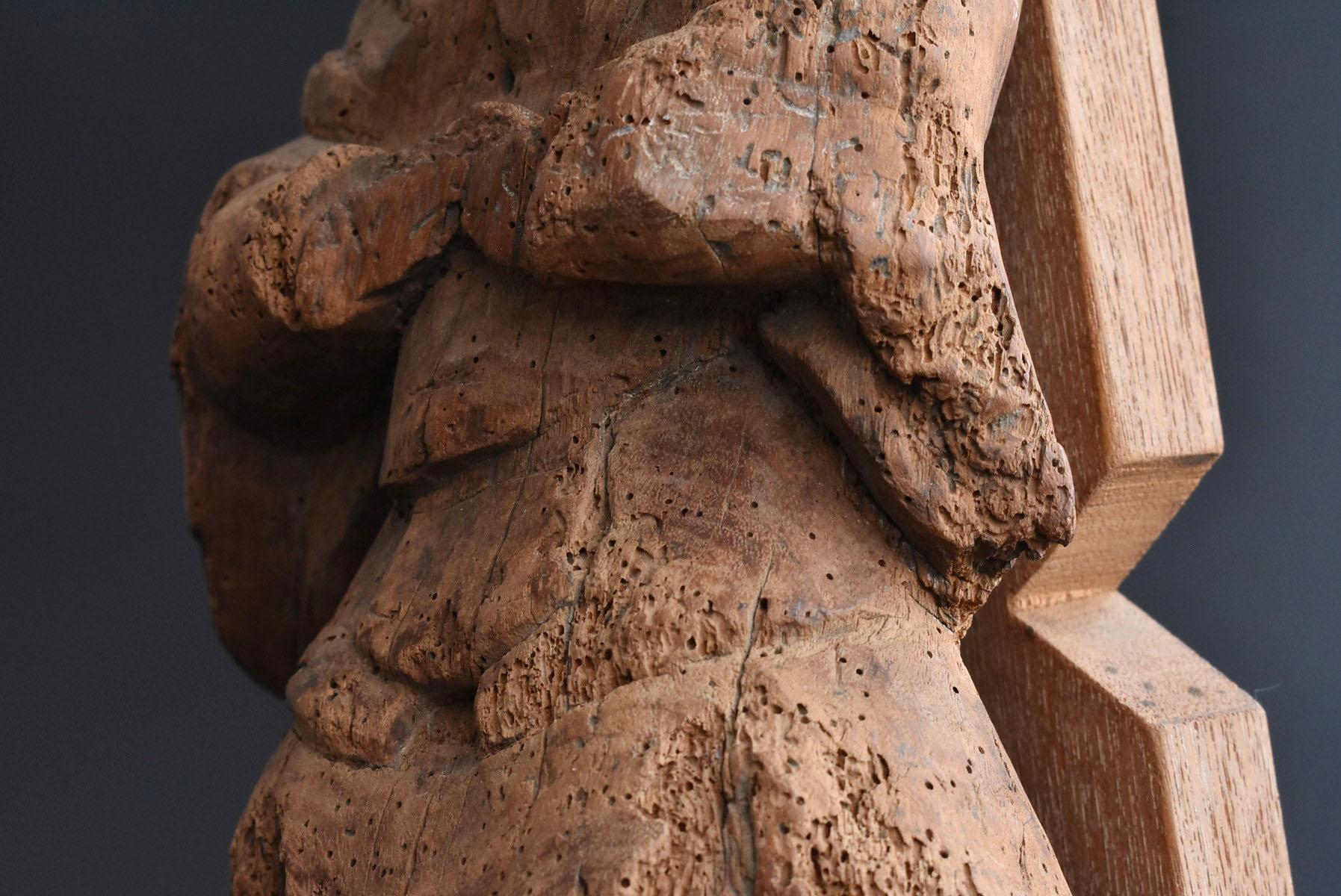 13th-16th Century Japanese Old Wood Carving Armed God / Buddha Statue 3