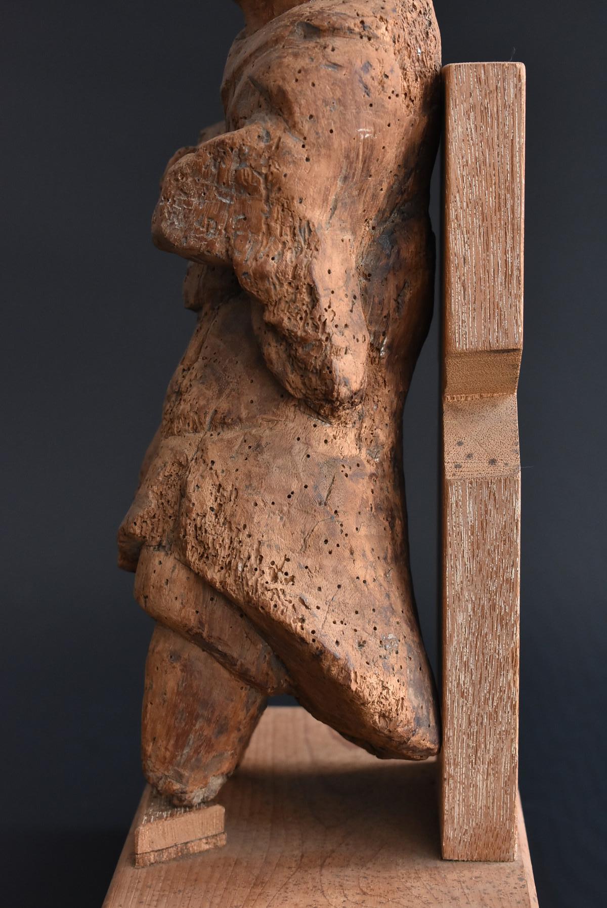 13th-16th Century Japanese Old Wood Carving Armed God / Buddha Statue 6