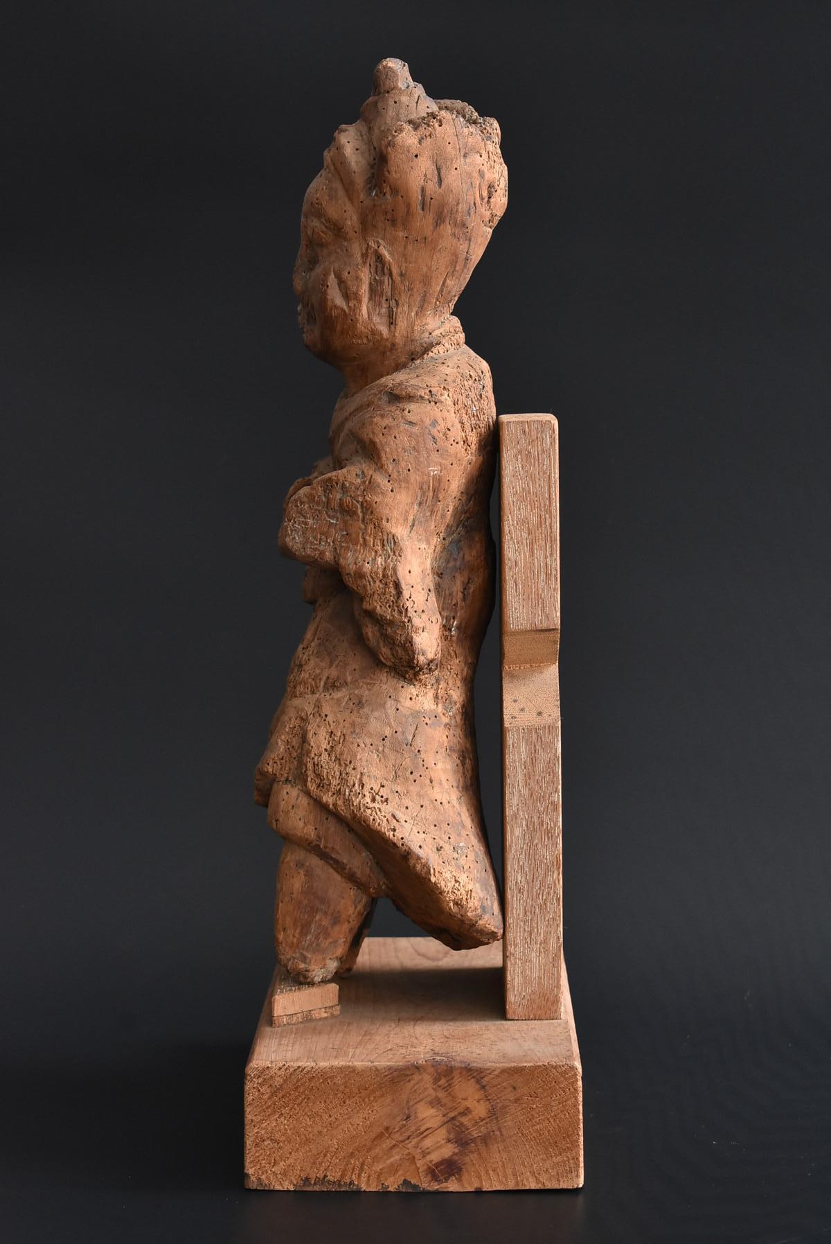 Hand-Carved 13th-16th Century Japanese Old Wood Carving Armed God / Buddha Statue
