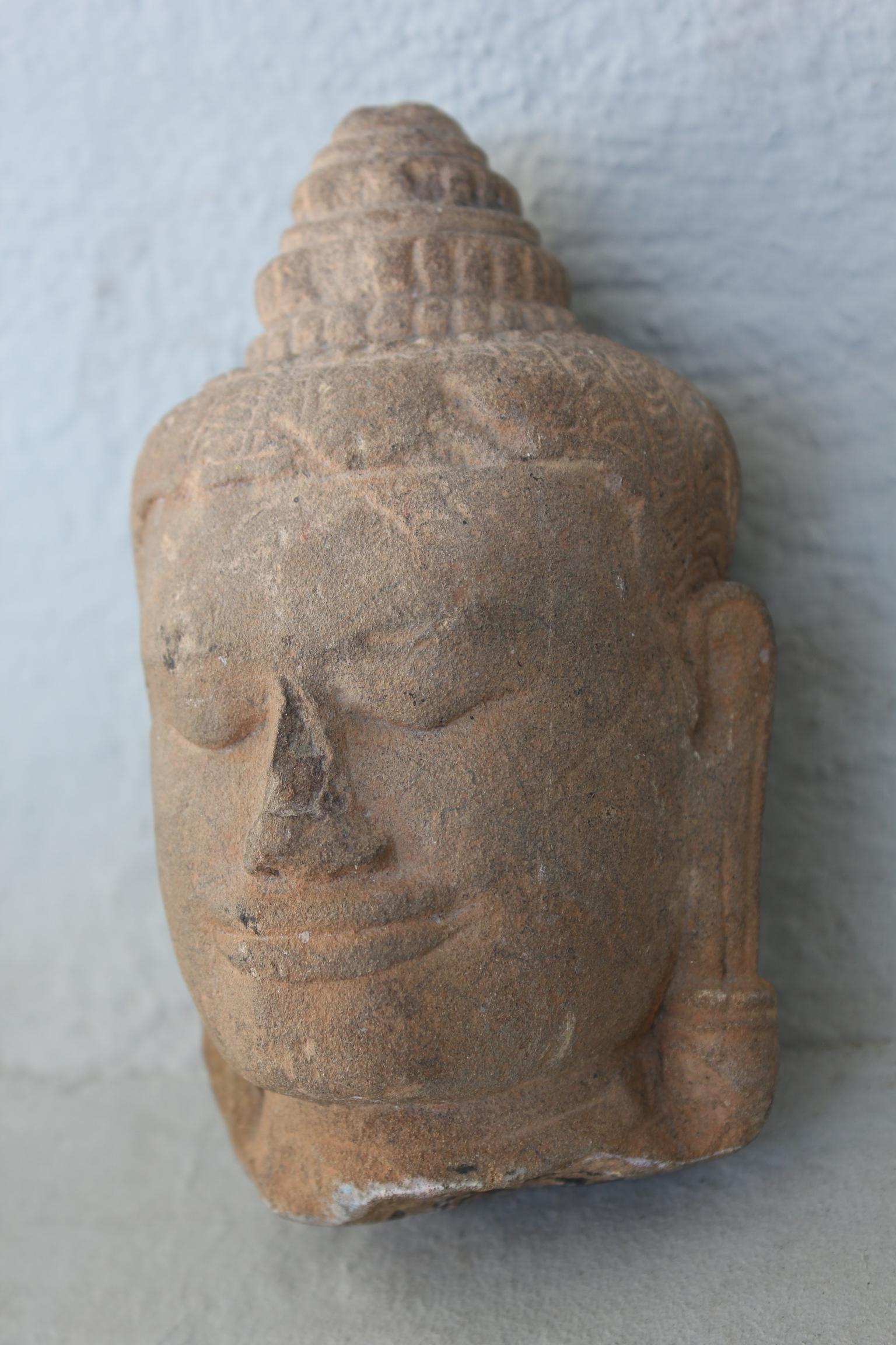 Other 13th Century Buddha Head Sculpture in Sandstone For Sale