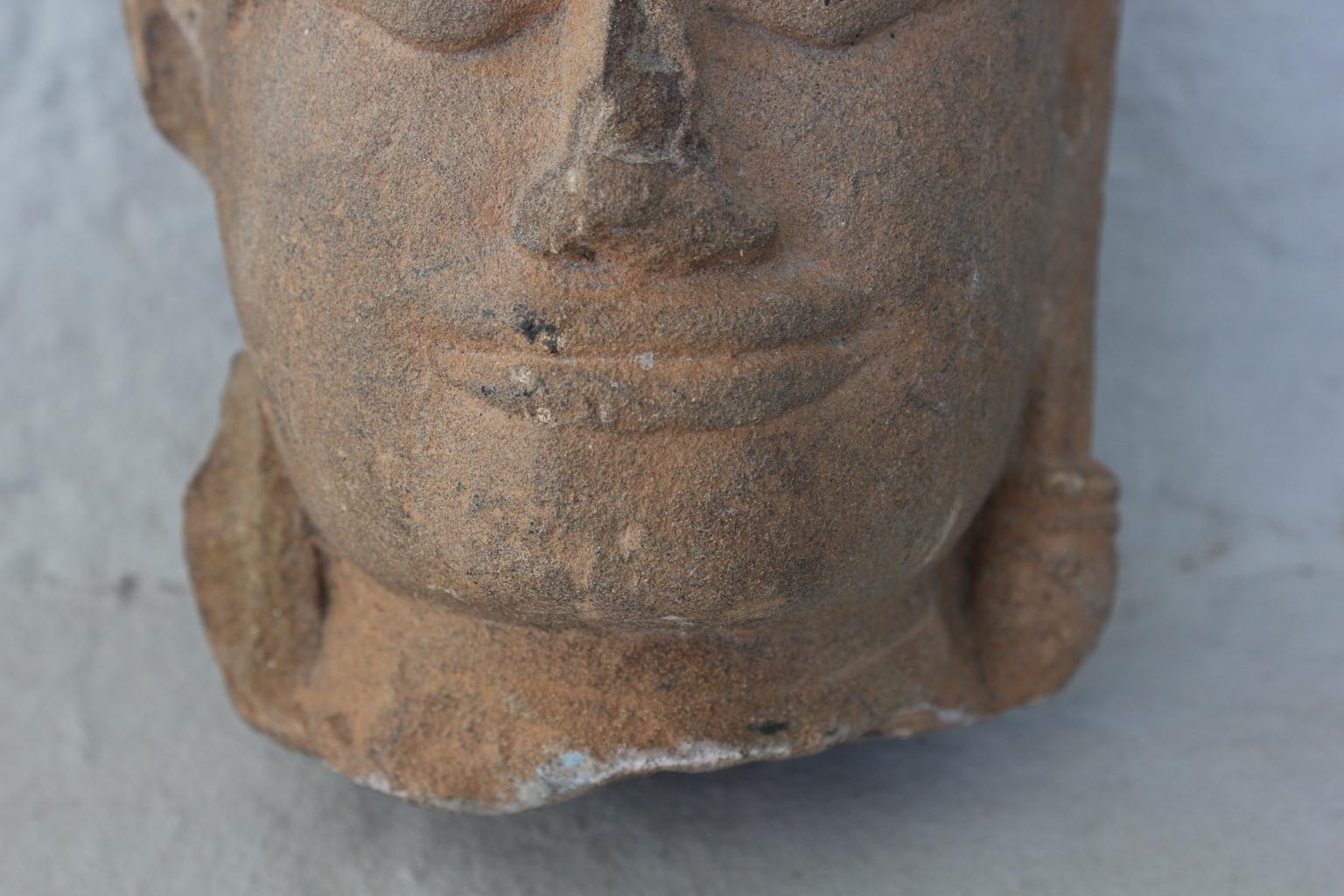 Other 13th Century Buddha Head Sculpture in Sandstone For Sale
