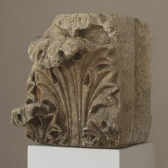 13th century French Gothic Limestone Capital Fragment