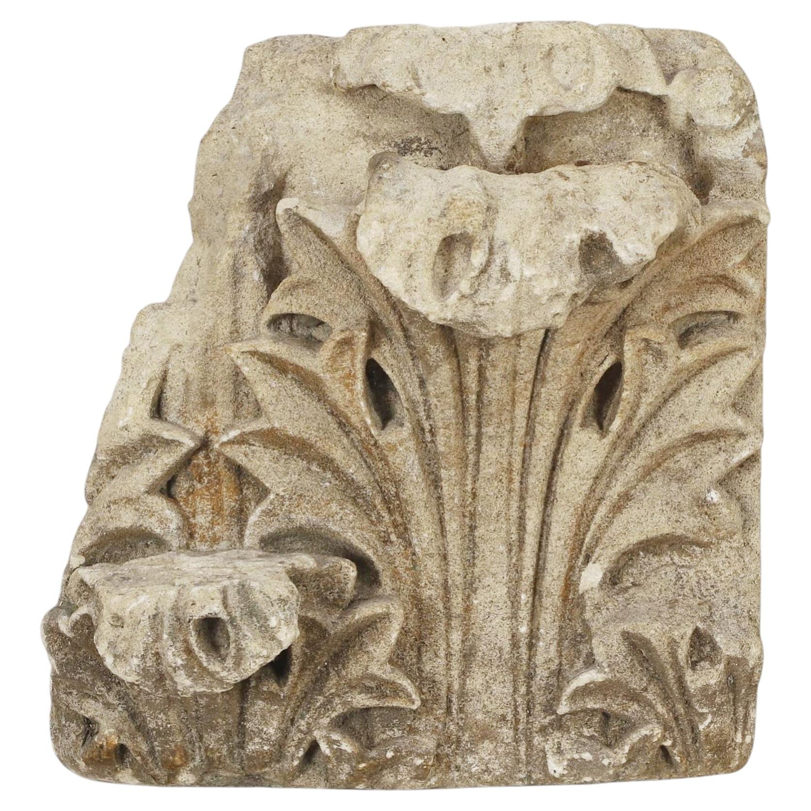 13th century French Gothic Limestone Capital Fragment