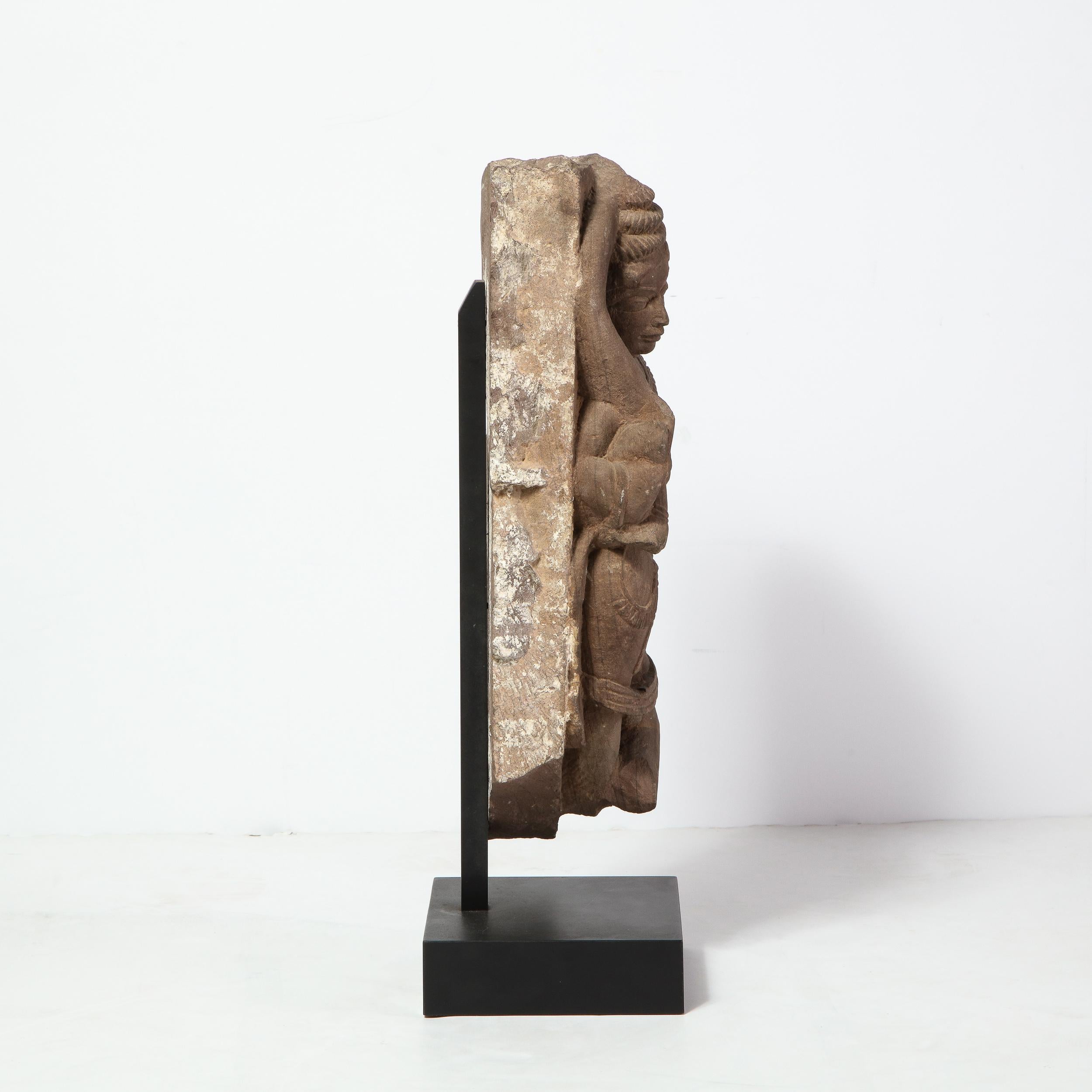 13th Century Indian Sandstone Stele Figure / Dancing Goddess Antiquity Fragment 5