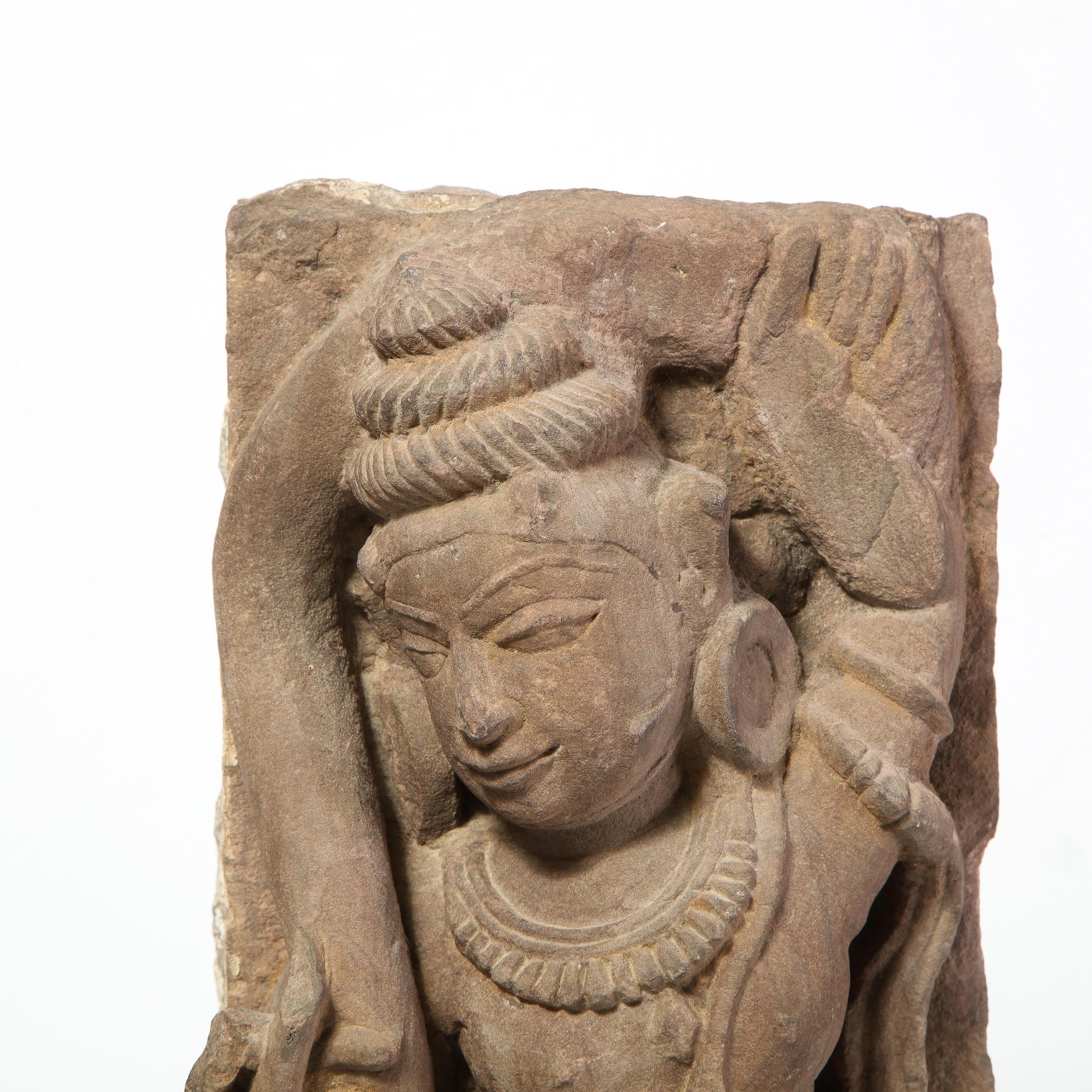 Tribal 13th Century Indian Sandstone Stele Figure / Dancing Goddess Antiquity Fragment