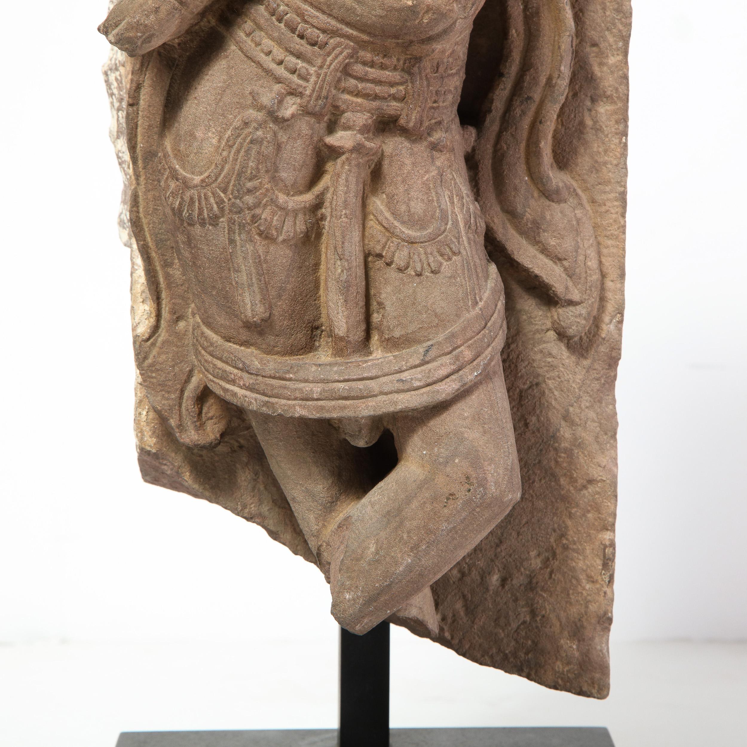18th Century and Earlier 13th Century Indian Sandstone Stele Figure / Dancing Goddess Antiquity Fragment