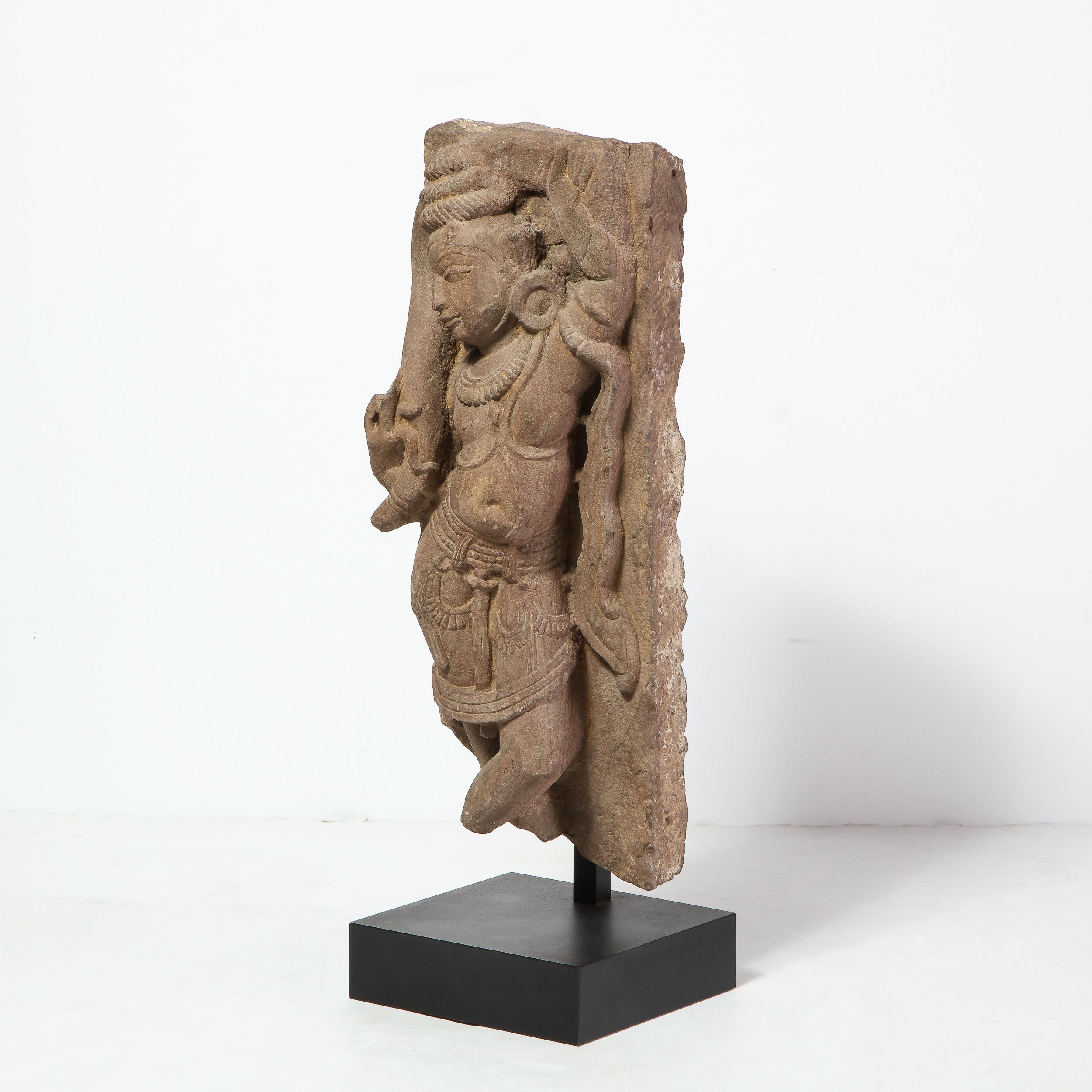 13th Century Indian Sandstone Stele Figure / Dancing Goddess Antiquity Fragment 1