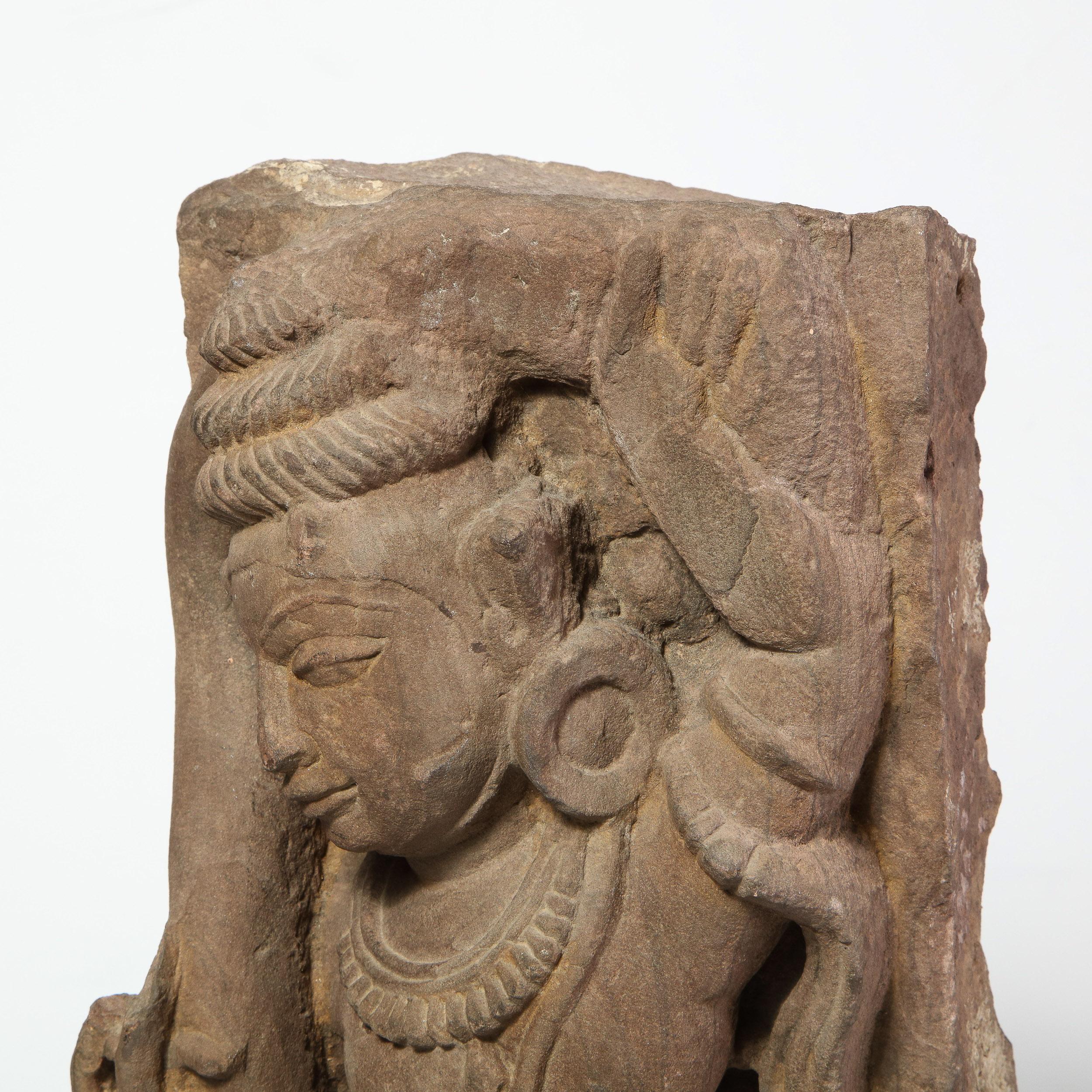 13th Century Indian Sandstone Stele Figure / Dancing Goddess Antiquity Fragment 2