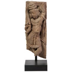 Antique 13th Century Indian Sandstone Stele Figure / Dancing Goddess Antiquity Fragment