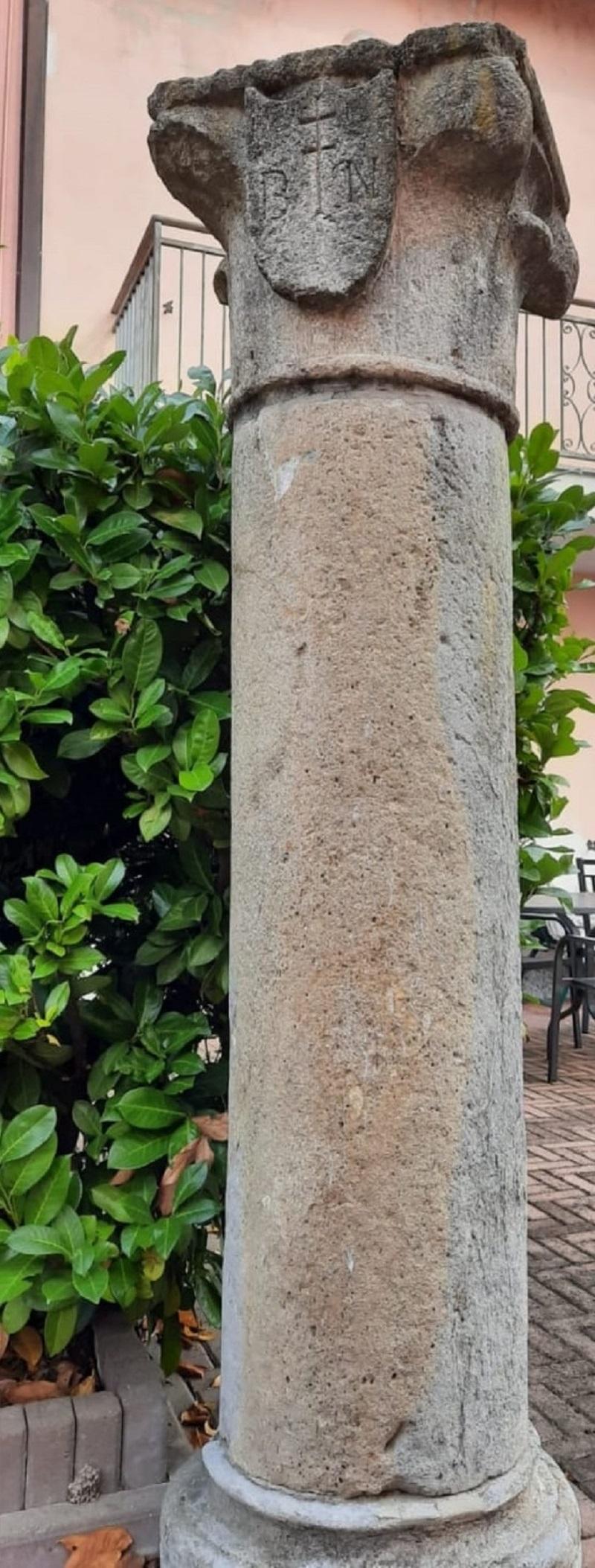 18th Century and Earlier 13th Century Italian Rare Antique Medieval Hand Carved Grey Stone Large Column