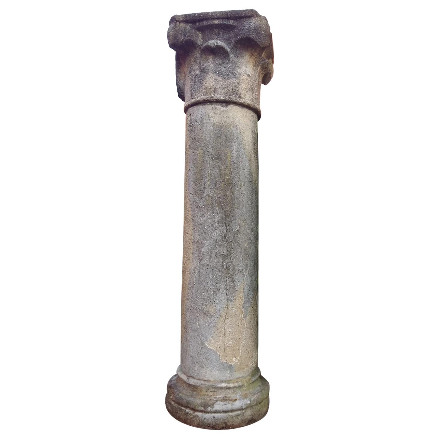 13th Century Italian Rare Antique Medieval Hand Carved Grey Stone Large Column