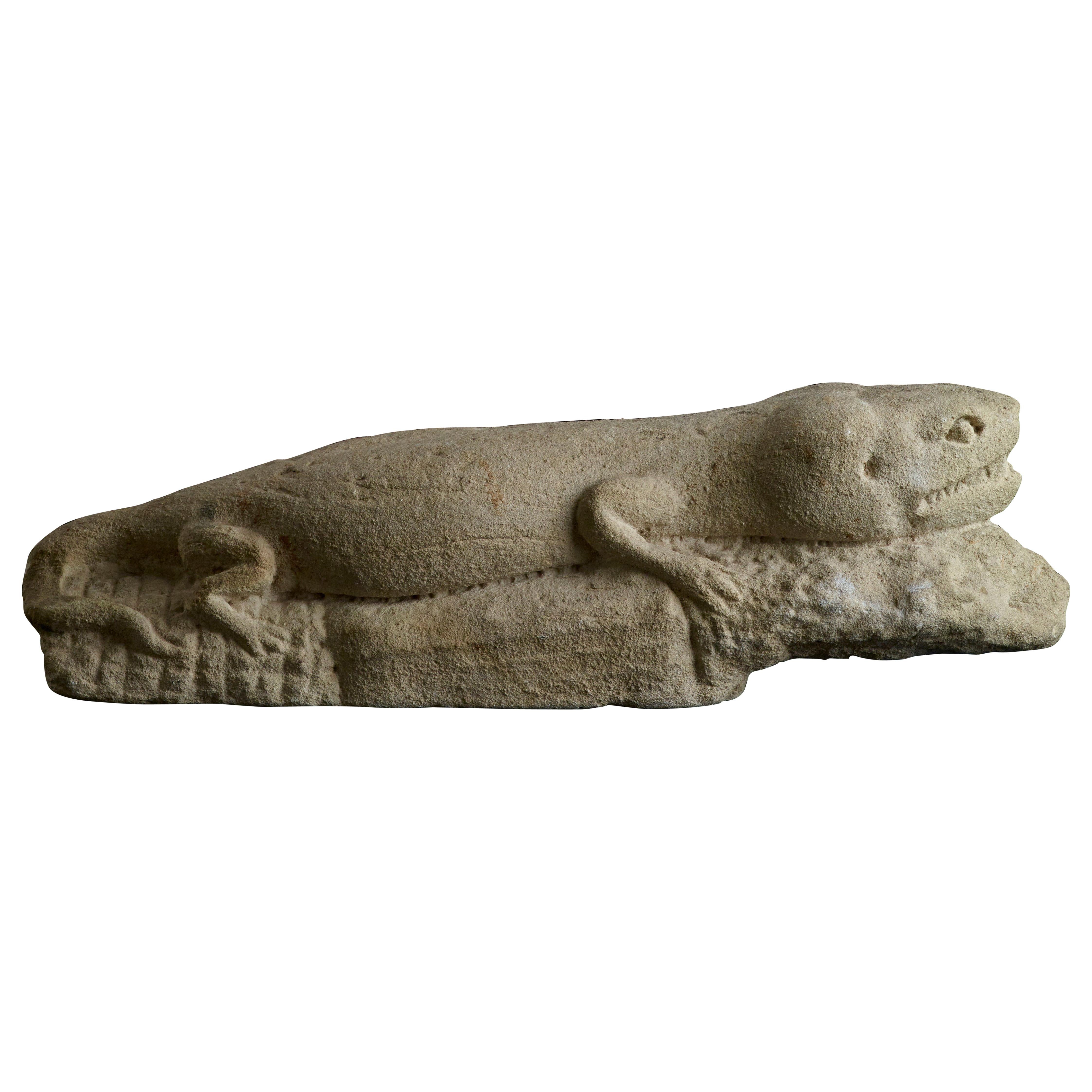 13th Century Italian Stone Fragment of a Salamander For Sale