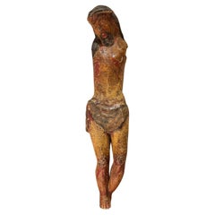 13th Century Period Wood Carved Polychrome Sculpture of Corpus Christi