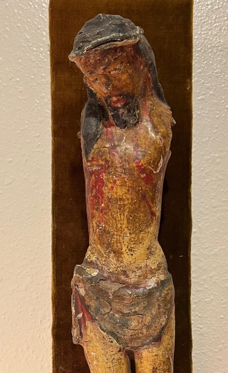 18th Century and Earlier  13th Century Period Wood Carved Polychrome Sculpture of Corpus Christi For Sale