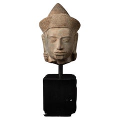 Antique 13th century sandstone Vishnu head from Bayon period - OriginalBuddhas
