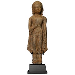 13thC Northern Thai Haripunchai Terracotta Standing Buddha-Rare - 7762