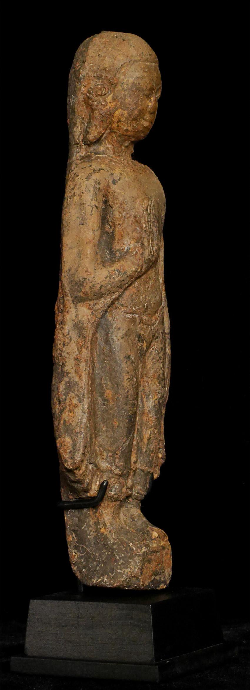 13thC Northern Thai Haripunchai Terracotta Standing Buddha-Rare - 7762 In Fair Condition For Sale In Ukiah, CA