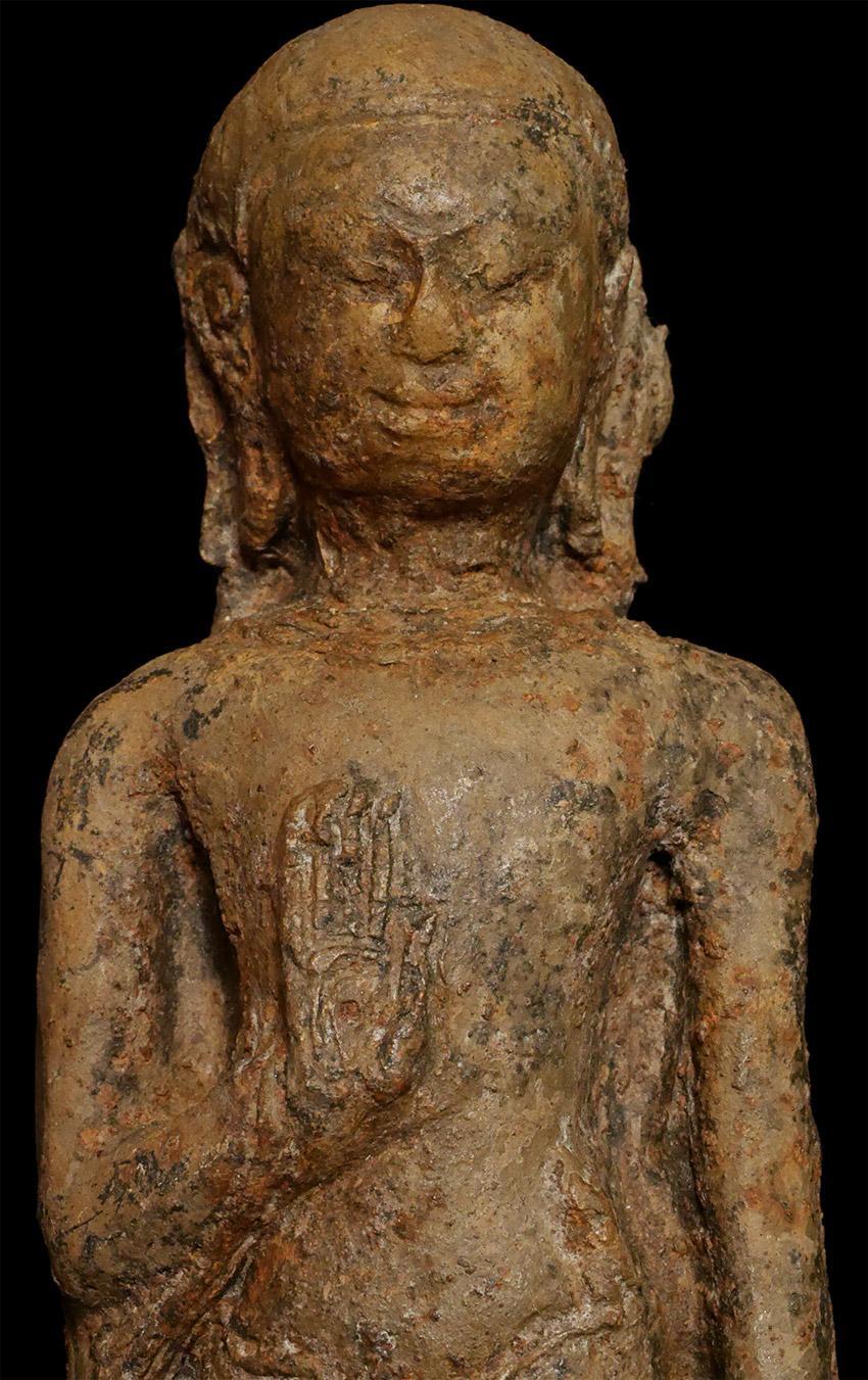 18th Century and Earlier 13thC Northern Thai Haripunchai Terracotta Standing Buddha-Rare - 7762 For Sale