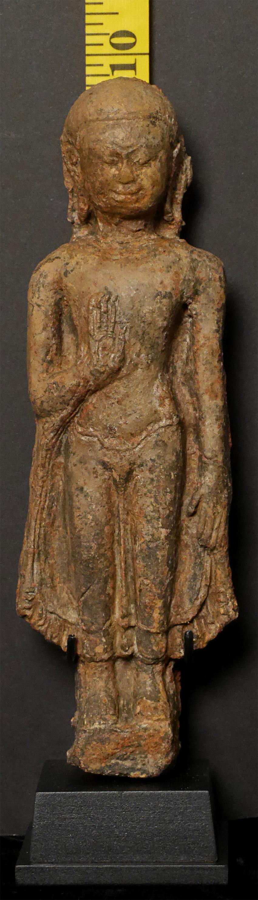 13thC Northern Thai Haripunchai Terracotta Standing Buddha-Rare - 7762 For Sale 4