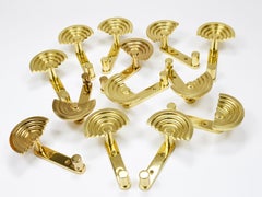 13x Ettore Sottsass Postmodern Brass Wall Coat Hooks, 1985, Valli & Valli Italy