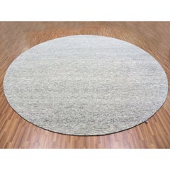 13'x13' Gainsboro Gray Grass Design Organic Undyed Wool Hand Knotted Round Rug
