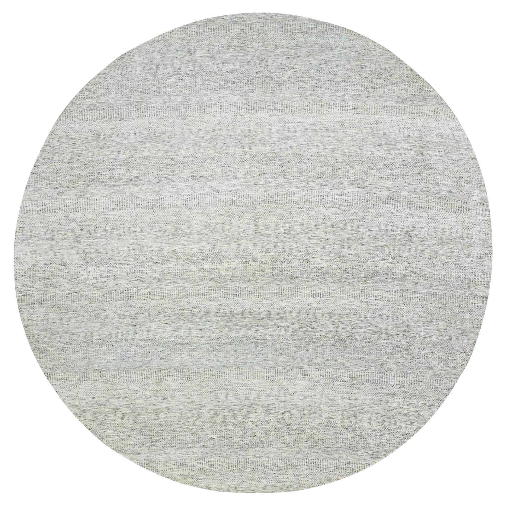 13'x13' Gainsboro Gray Grass Design Organic Undyed Wool Hand Knotted Round Rug