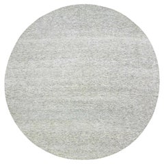 13'x13' Gainsboro Gray Grass Design Organic Undyed Wool Hand Knotted Round Rug (Tapis rond en laine non teintée biologique)