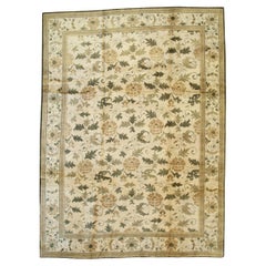 13x15 Ivory Hand-Knotted Wool Floral Scrollwork Geometric Modern Carpet Rug