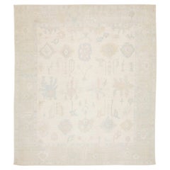 13x15 Tappeto moderno in lana annodato a mano in stile Oushak - Avorio e Sage neutri