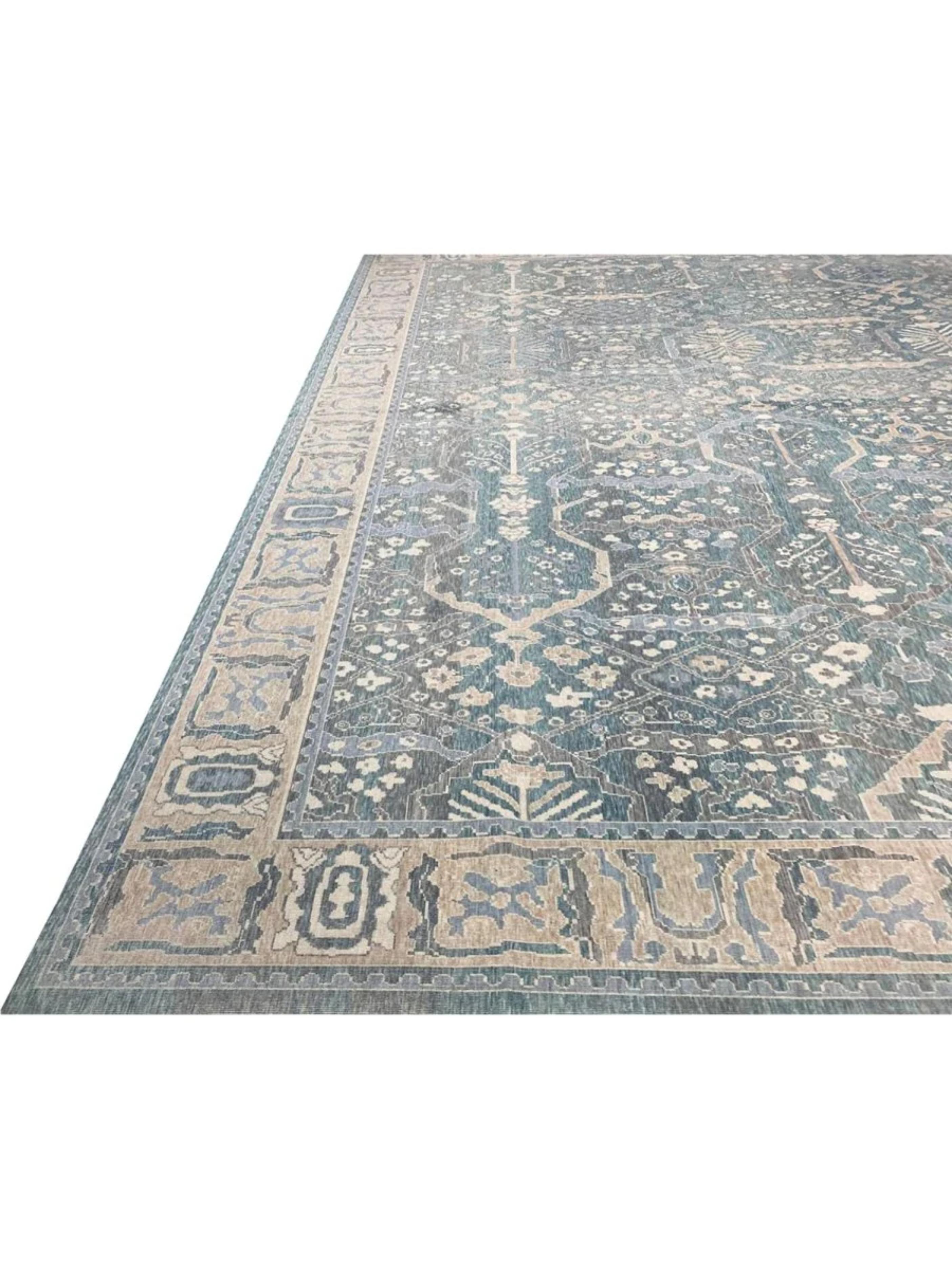 13x16 Hand-Loomed Turkish Oushak Area Rug (Wolle) im Angebot