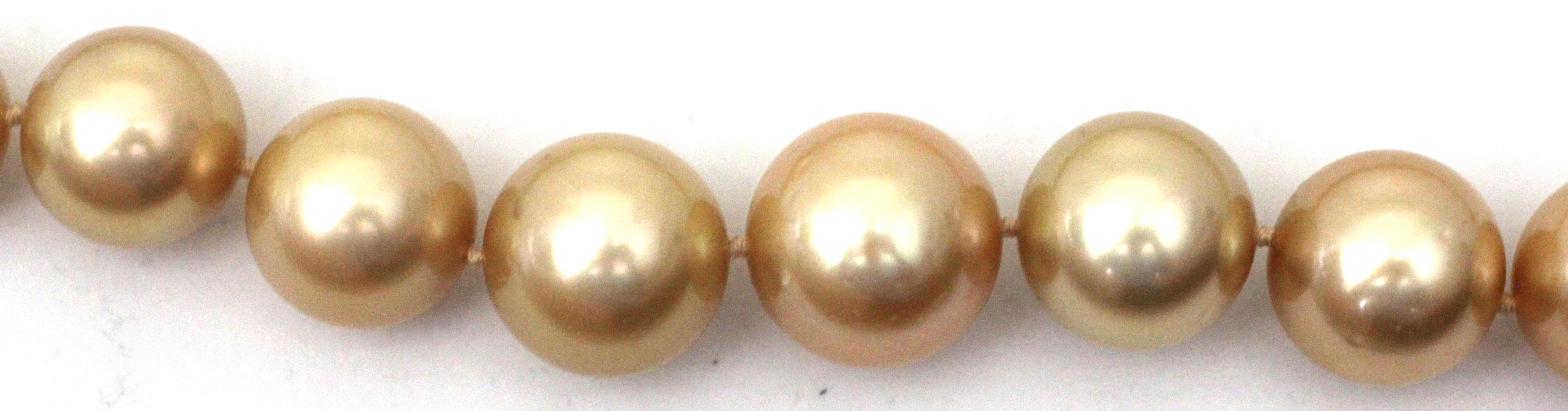 Contemporary Hakimoto 16x13 mm Natural color Golden South Sea Pearl Necklace For Sale